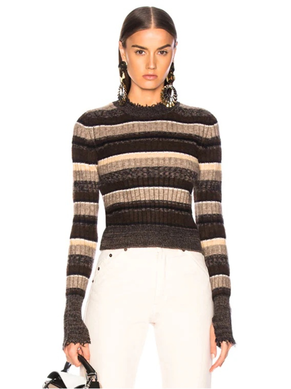 Helmut Lang Ombre Shrunken Crew Neck Sweater Size XS Mocha Melange Stripe